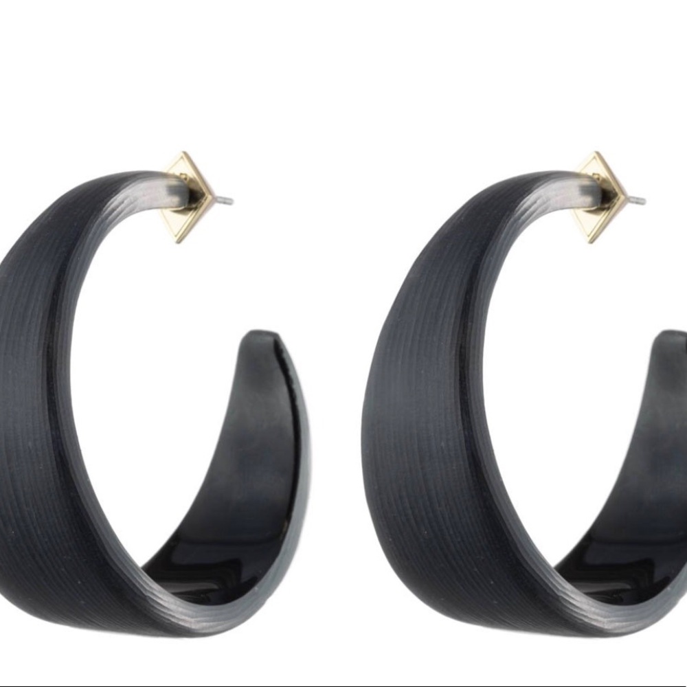 Alexis Bittar Black Lucite Graduated Hoop Earrings